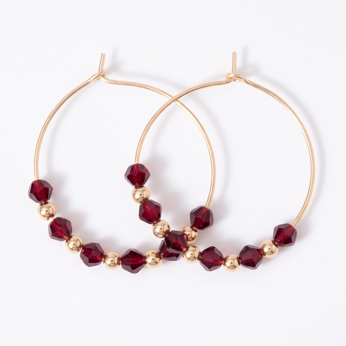 Red Gold Beaded 30mm Huggie Multicolour Dainty Boho Summer Hoop Bali Earring (Close-up Detail) | The Colourful Aura