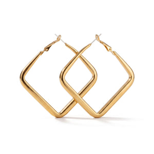 Gold Black Square Geometric Large Dainty Threader Statement Hoop Earrings (Close-up Detail) | The Colourful Aura