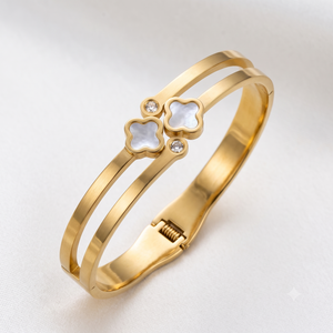 Gold Clover Double Band Bangle Bracelet (Close-up Detail) | The Colourful Aura