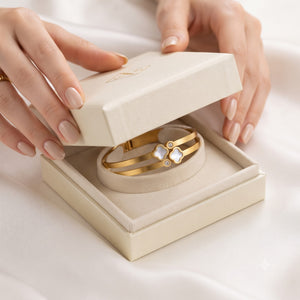 Gold Clover Double Band Bangle Bracelet (Close-up Detail) | The Colourful Aura