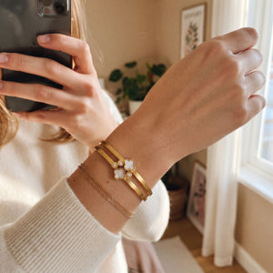 Gold Clover Double Band Bangle Bracelet (Close-up Detail) | The Colourful Aura