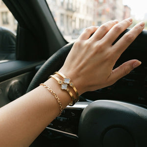 Gold Clover Double Band Bangle Bracelet (Close-up Detail) | The Colourful Aura