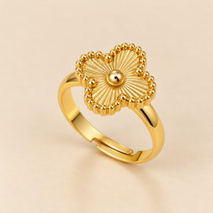 Gold Four Leaf Clover Adjustable Ring (Close-up Detail) | The Colourful Aura