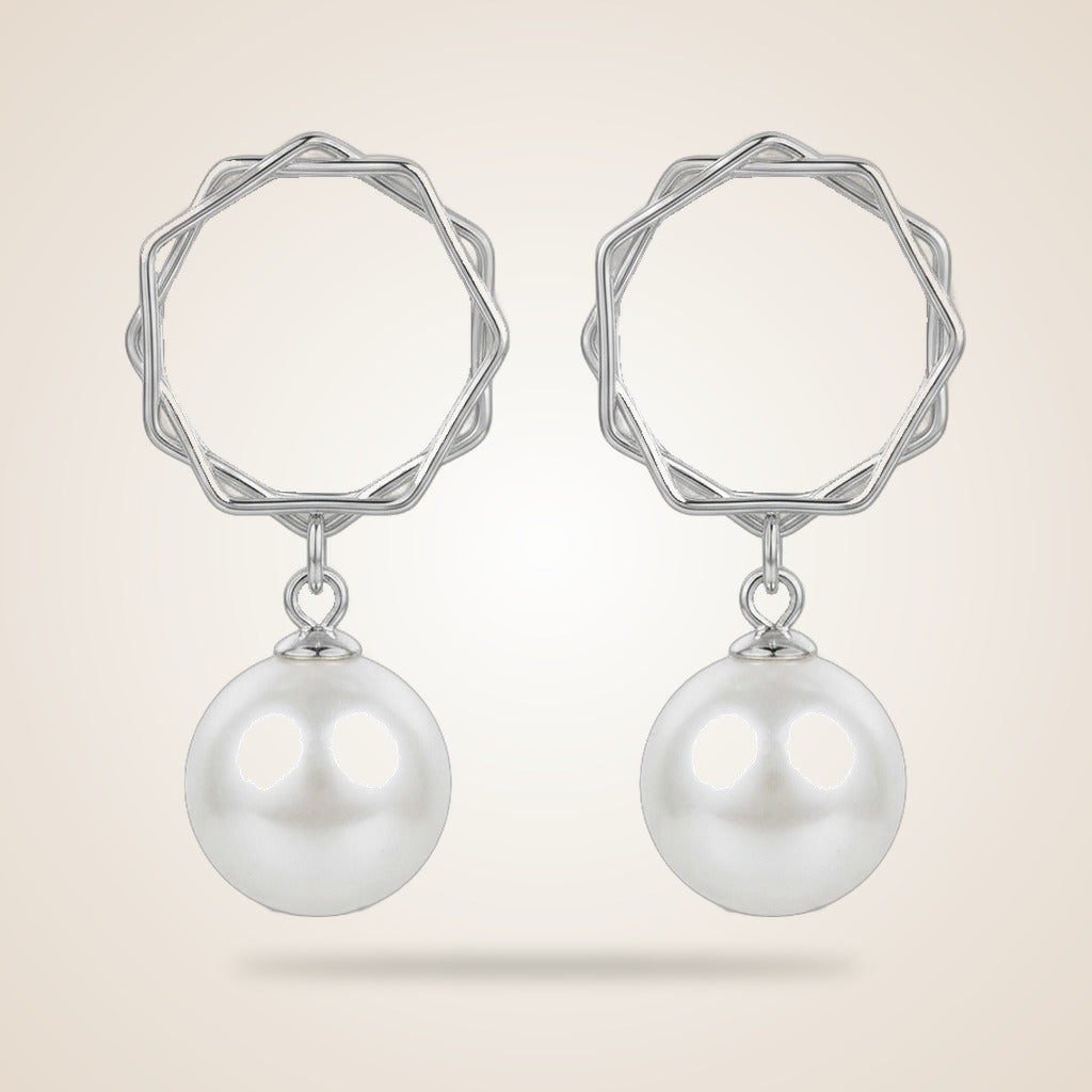 Gold Hexagon Freshwater Single White Large Pearl Dainty Drop Dangle Stud Earring — Boho Jewellery UK | The Colourful Aura