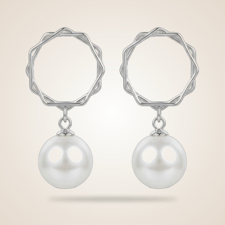 Gold Hexagon Freshwater Single White Large Pearl Dainty Drop Dangle Stud Earring — Boho Jewellery UK | The Colourful Aura