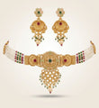 Gold Kundan Choker Necklace Earring Set (Close-up Detail) | The Colourful Aura