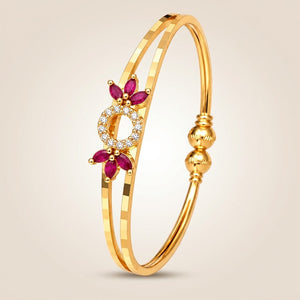 Gold Pink Floral Bangle Bracelet (Close-up Detail) | The Colourful Aura