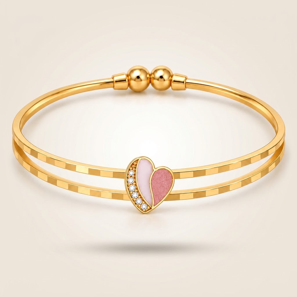 Gold Pink Heart Bangle Bracelet — Boho Jewellery UK | The Colourful Aura