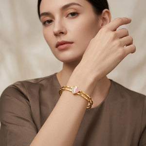 Gold Pink Heart Bangle Bracelet (Close-up Detail) | The Colourful Aura