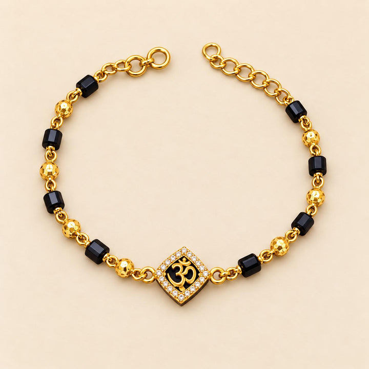Gold Plated Black Bead Om Zircon Centre Charm Kids Nazaria Bracelet — Boho Jewellery UK | The Colourful Aura