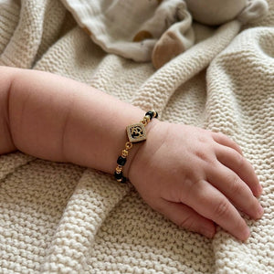 Gold Plated Black Bead Om Zircon Centre Charm Kids Nazaria Bracelet (Close-up Detail) | The Colourful Aura