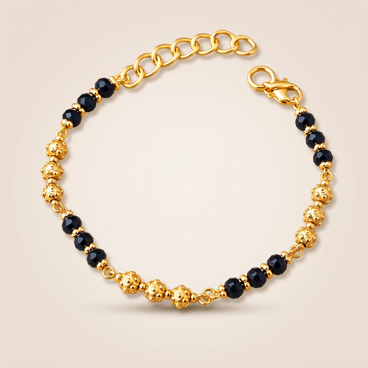Gold Plated Black Crystal Bead Dotted Gold Ball Kids Nazaria Bracelet — Boho Jewellery UK | The Colourful Aura