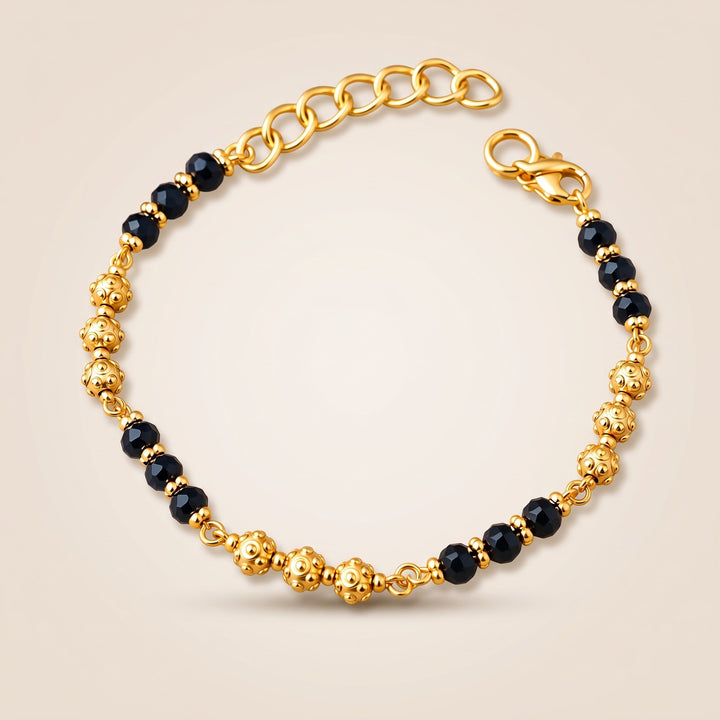 Gold Plated Black Crystal Bead Dotted Gold Ball Kids Nazaria Bracelet — Boho Jewellery UK | The Colourful Aura