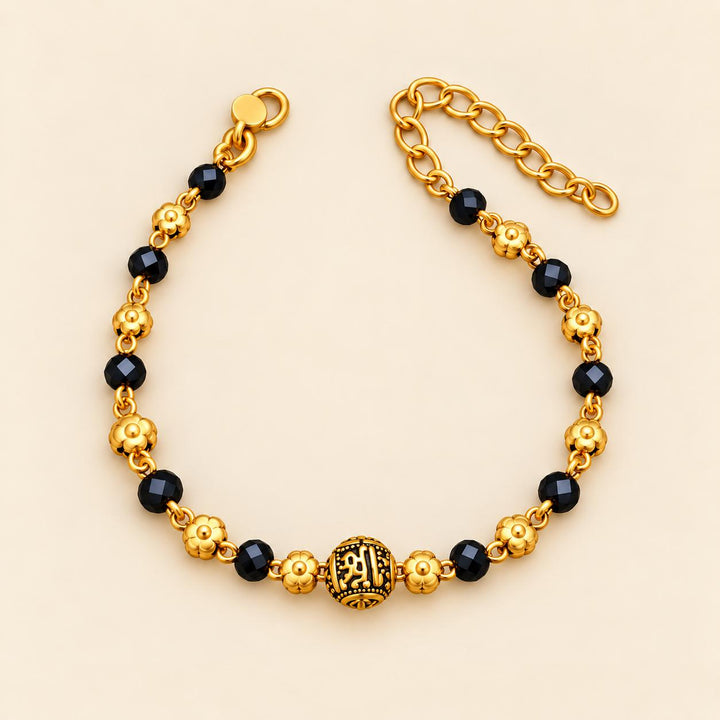 Gold Plated Black Faceted Bead Engraved Centre Charm Kids Nazaria Bracelet — Boho Jewellery UK | The Colourful Aura