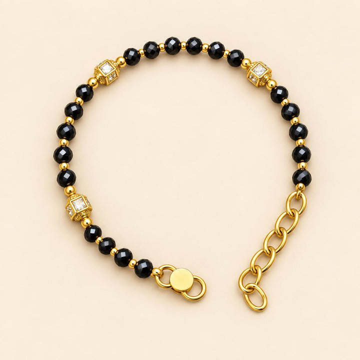 Gold Plated Black Faceted Bead Zircon Cube Charm Kids Nazaria Bracelet — Boho Jewellery UK | The Colourful Aura