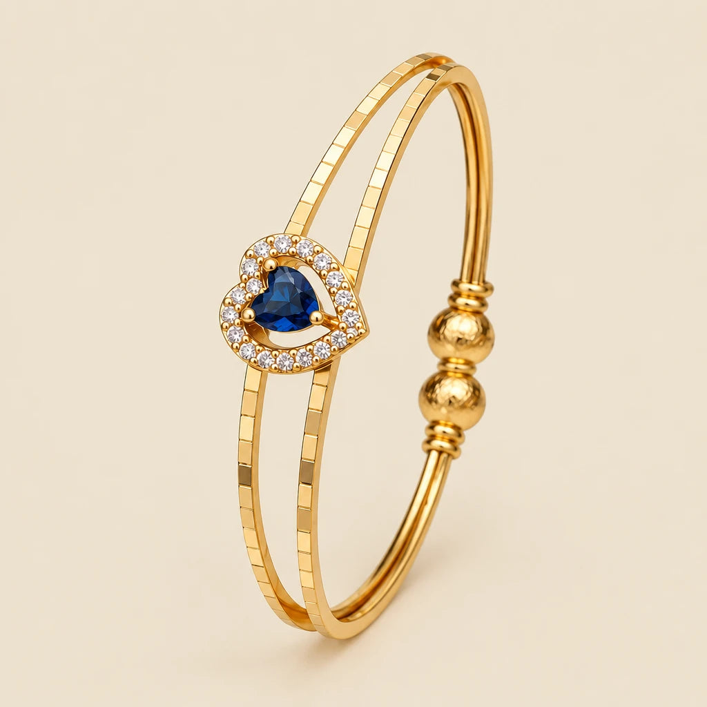 Gold Plated Blue Heart Crystal Adjustable Cuff Bracelet — Boho Jewellery UK | The Colourful Aura