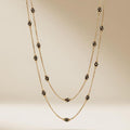 Gold Plated Double Layer Black Dotted Bead Necklace 18 Inch — side view