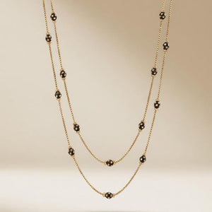 Gold Plated Double Layer Black Dotted Bead Necklace 18 Inch — side view