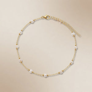 Gold Plated Freshwater Pearl Station Anklet Adjustable — side view
