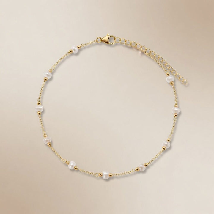Gold Plated Freshwater Pearl Station Anklet Adjustable — side view