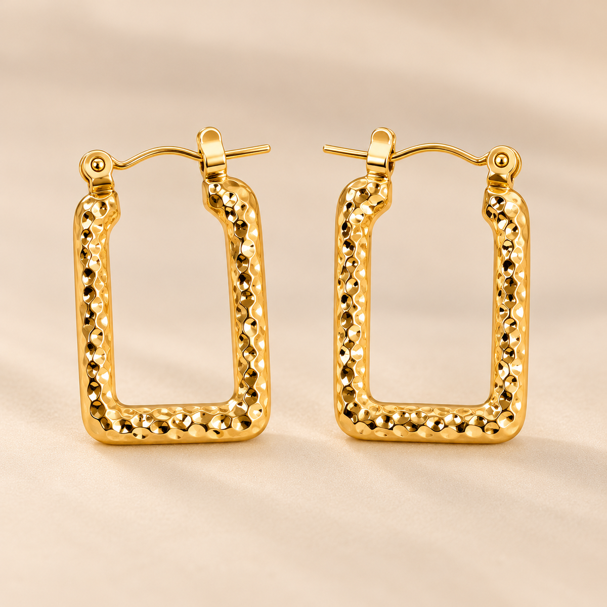 Gold Plated Hammered Rectangle Hoop Earrings — Boho Jewellery UK | The Colourful Aura
