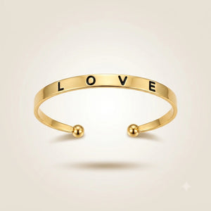 Gold Plated LOVE Engraved Open Cuff Bangle Bracelet — Boho Jewellery UK | The Colourful Aura