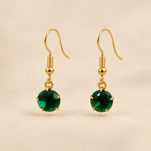 Green Gold Plated Round Coloured Stone Drop Earrings Black Green Red Blue Yellow (Close-up Detail) | The Colourful Aura