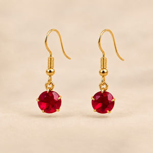 Red Gold Plated Round Coloured Stone Drop Earrings Black Green Red Blue Yellow (Close-up Detail) | The Colourful Aura