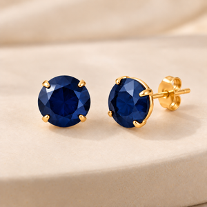 Blue Gold Plated Round Coloured Stone Stud Earrings Blue Red Green Yellow Black (Close-up Detail) | The Colourful Aura