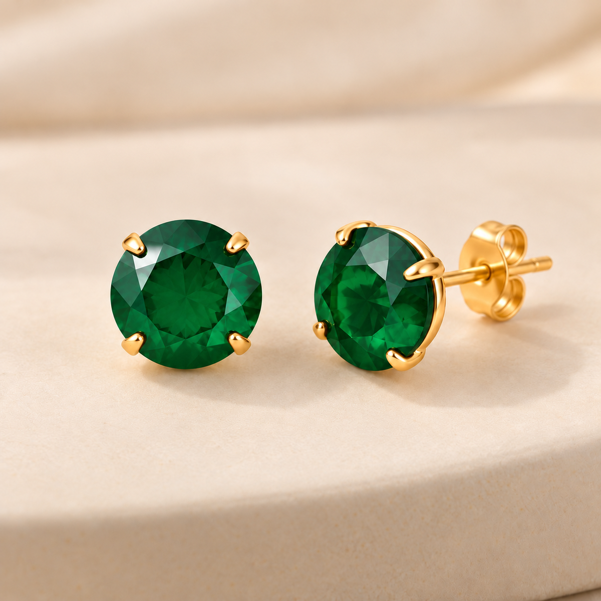 Green Gold Plated Round Coloured Stone Stud Earrings Blue Red Green Yellow Black (Close-up Detail) | The Colourful Aura