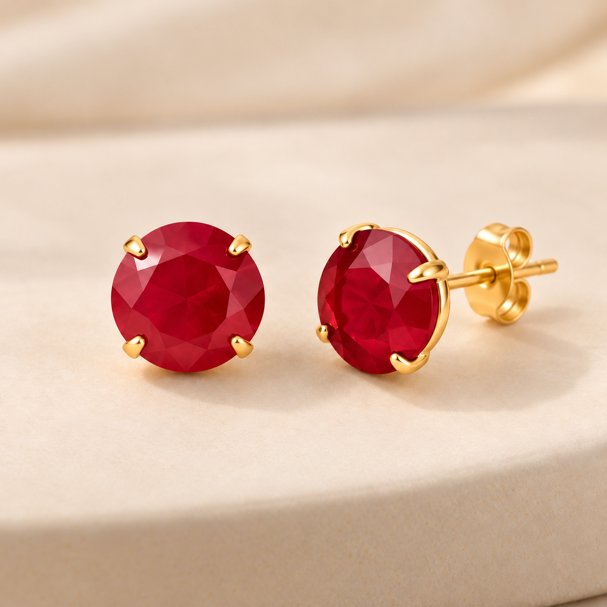 Red Gold Plated Round Coloured Stone Stud Earrings Blue Red Green Yellow Black (Close-up Detail) | The Colourful Aura