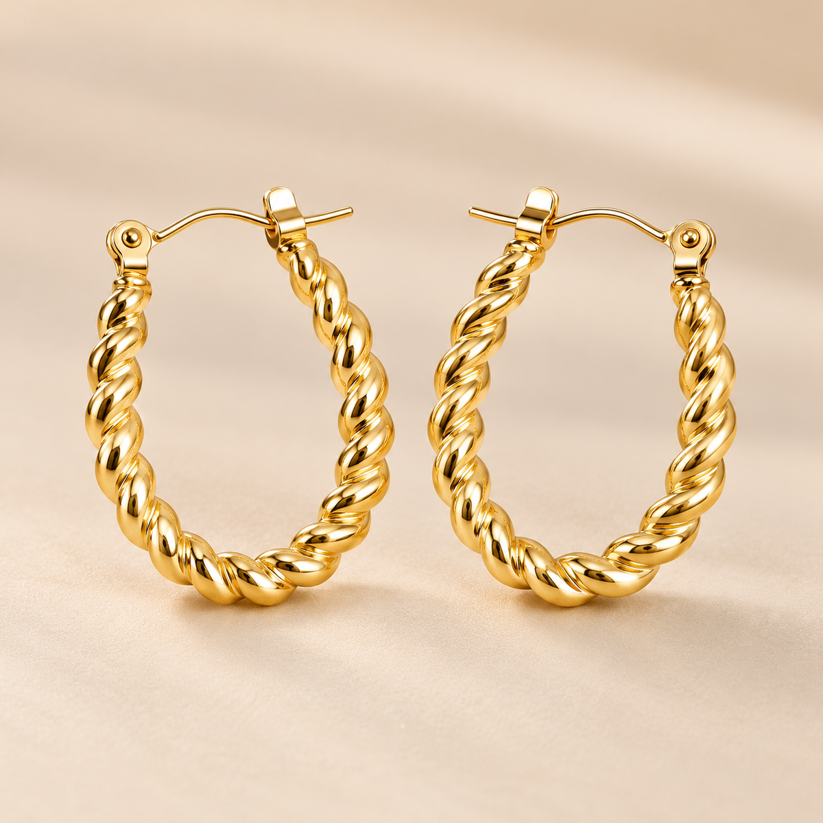 Gold Plated Twisted Rope Oval Hoop Earrings — Boho Jewellery UK | The Colourful Aura