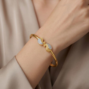 Gold Silver Two-Tone Pavé Paisley Bangle Bracelet (Close-up Detail) | The Colourful Aura