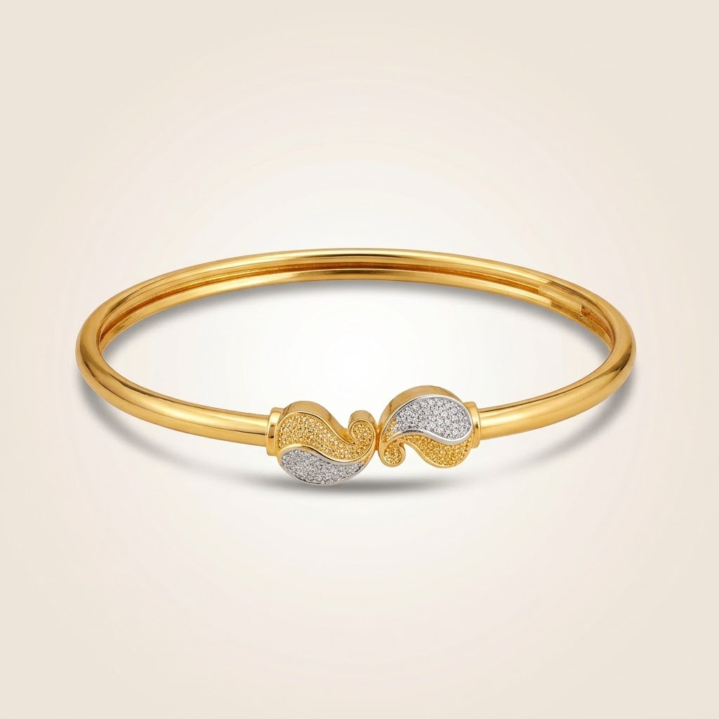 Gold Silver Two-Tone Pavé Paisley Bangle Bracelet (Close-up Detail) | The Colourful Aura