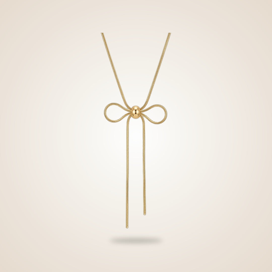 Steel Silver Bow Knot Slider Snake Chain Adjustable Necklace in Gold | Boho Jewellery UK | The Colourful Aura