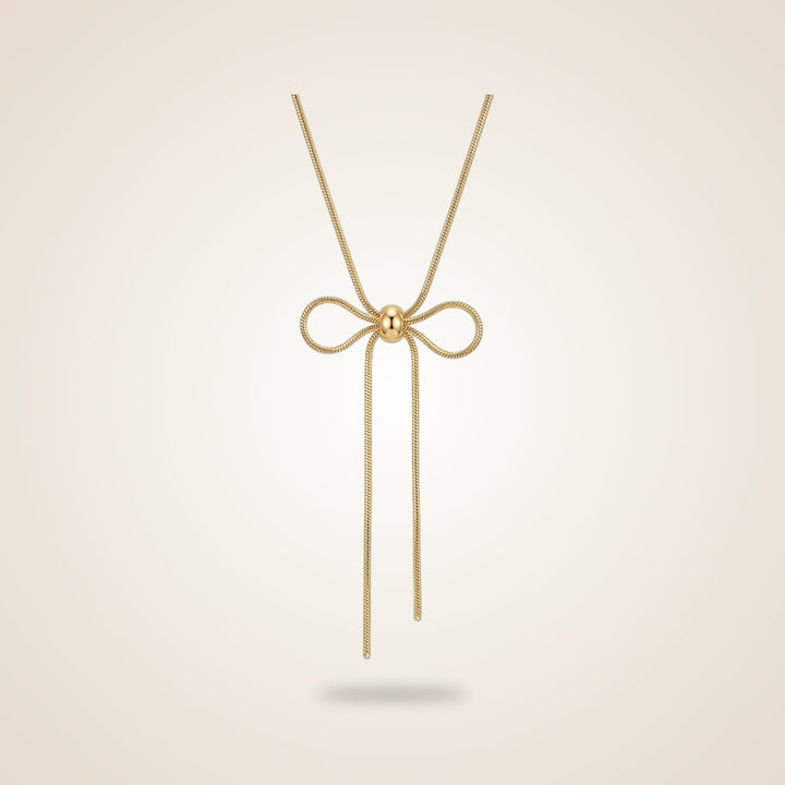 Steel Silver Bow Knot Slider Snake Chain Adjustable Necklace in Gold | Boho Jewellery UK | The Colourful Aura