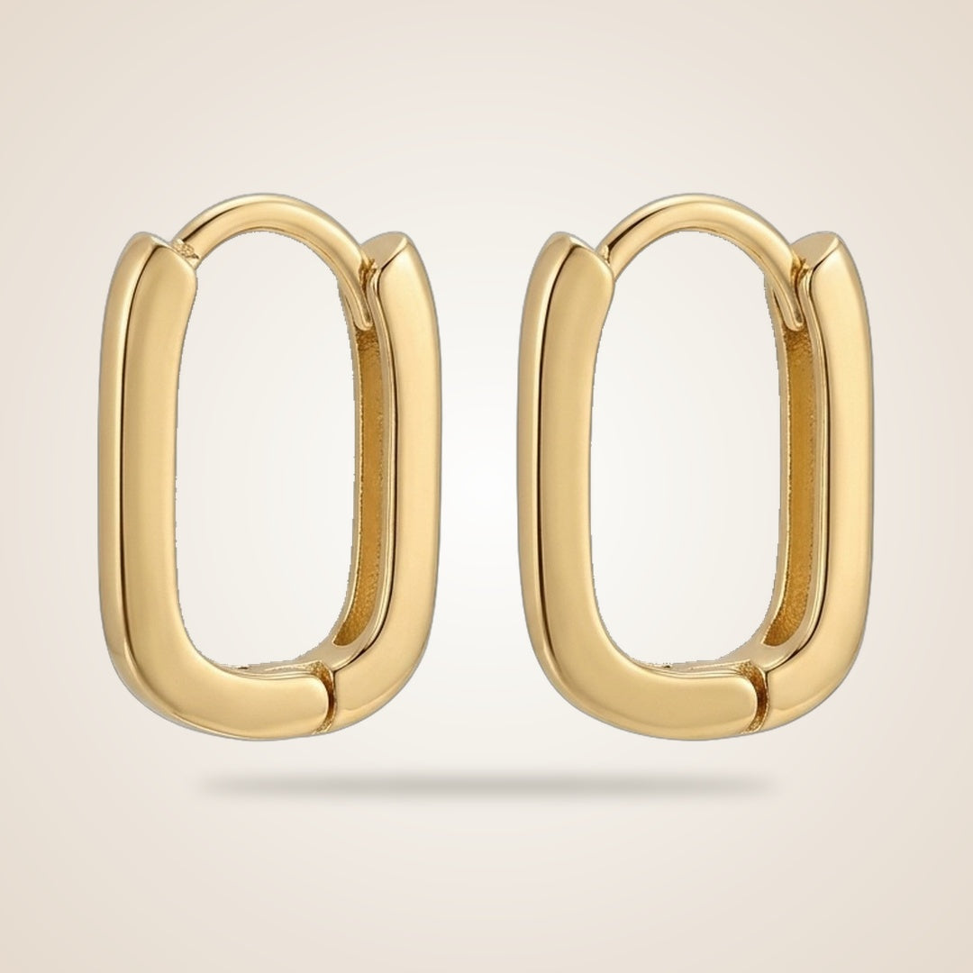 Sterling Silver U Shape Geometric Minimalist Square Huggies Hoop Earrings in Gold | Boho Jewellery UK | The Colourful Aura