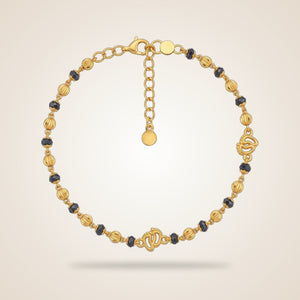Black Beaded Foot Print Charm Kids Nazaria gold plated Bracelet — Boho Jewellery UK | The Colourful Aura