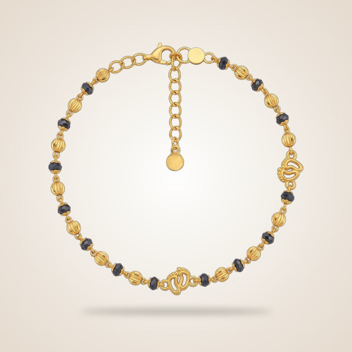 Black Beaded Foot Print Charm Kids Nazaria gold plated Bracelet — Boho Jewellery UK | The Colourful Aura