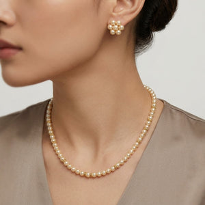 Golden Shell Pearl Flower Cluster Necklace and Earring Set (Close-up Detail) | The Colourful Aura