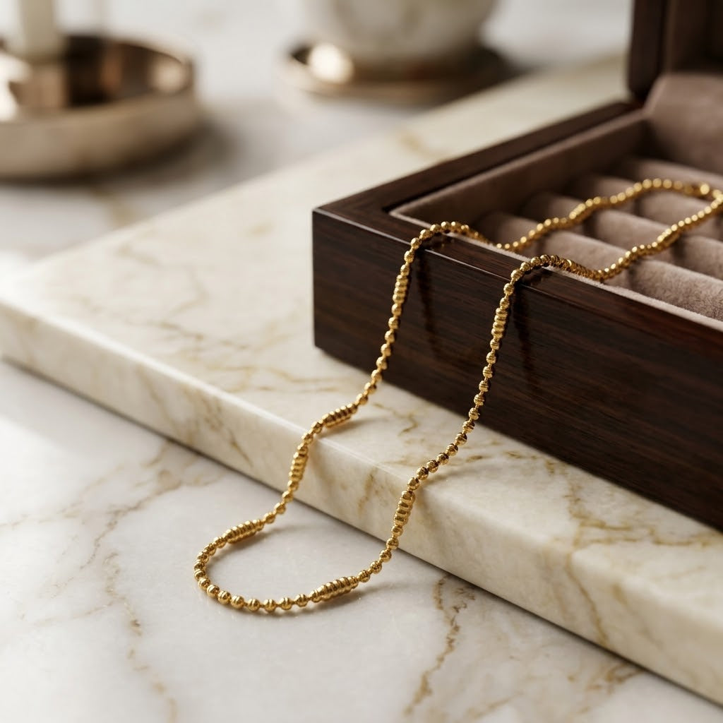 Graduated Gold Ball Bead Chain Necklace (Close-up Detail) | The Colourful Aura