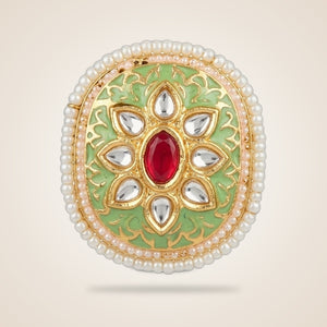 Pink Floral Indian Meenakari Enamel Kundan Stone Studs Ethnic Earrings in Green | Boho Jewellery UK | The Colourful Aura