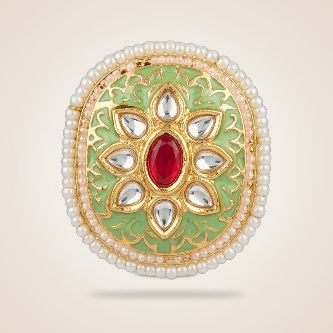 Pink Floral Indian Meenakari Enamel Kundan Stone Studs Ethnic Earrings in Green | Boho Jewellery UK | The Colourful Aura