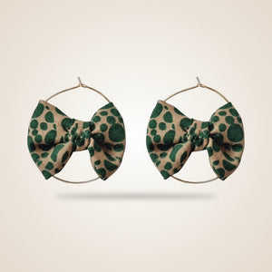 Large 30mm Gold Handmade Printed Fabric Boho Bow Tribal Dainty Hoop Earrings — Boho Jewellery UK | The Colourful Aura