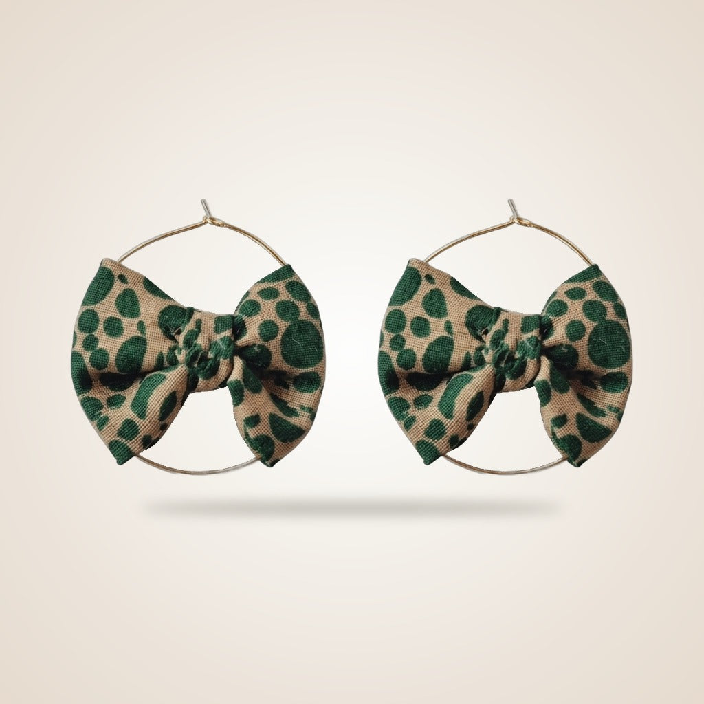 Large 30mm Gold Handmade Printed Fabric Boho Bow Tribal Dainty Hoop Earrings — Boho Jewellery UK | The Colourful Aura