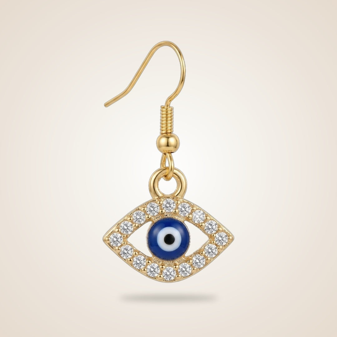 Handmade Silver Gold Protection Turkish Evil Eye Zircon Dangle Drop Earrings | Boho Jewellery UK | The Colourful Aura