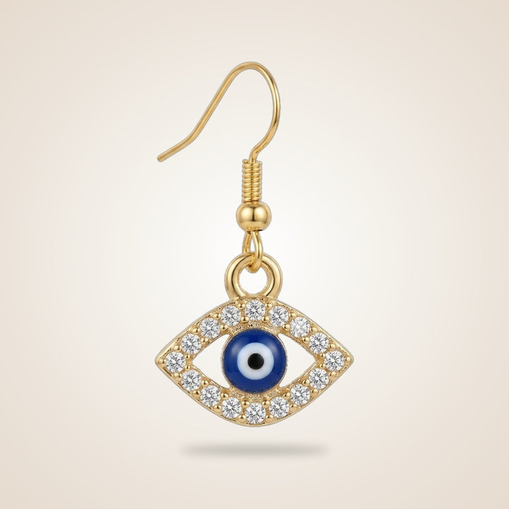 Handmade Silver Gold Protection Turkish Evil Eye Zircon Dangle Drop Earrings | Boho Jewellery UK | The Colourful Aura