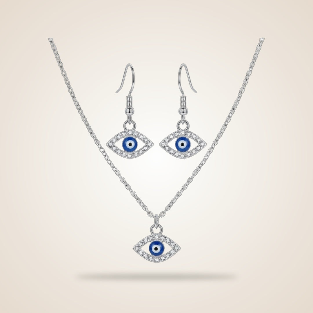 Handmade Silver Gold Protection Turkish Evil Eye Zircon Dangle Drop Earrings | Boho Jewellery UK | The Colourful Aura