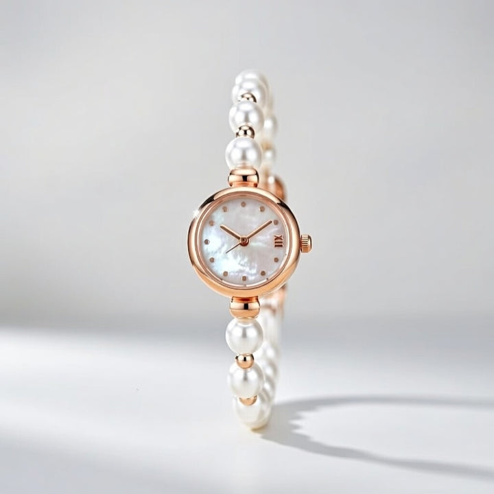 Elegant Rose Gold Beaded Dial Bracelet Watch — Boho Jewellery UK | The Colourful Aura