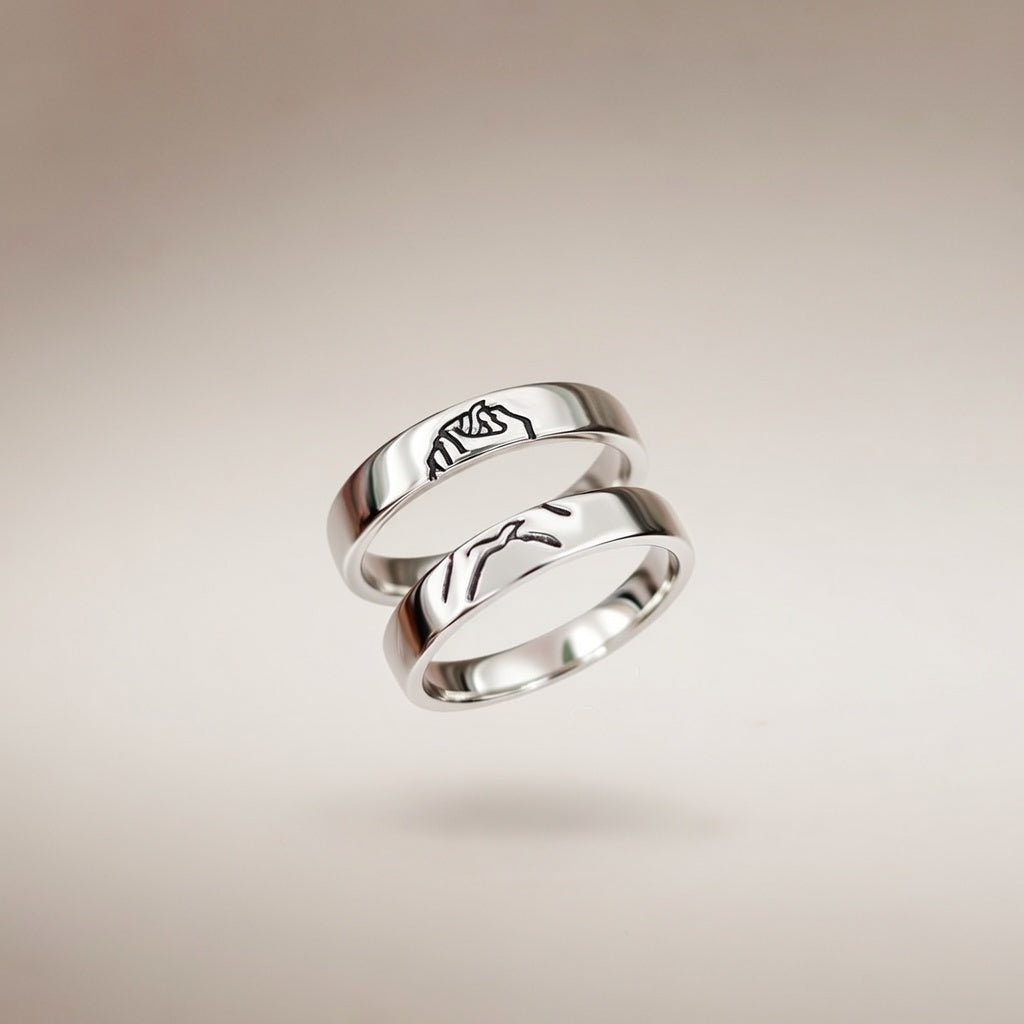 Adjustable Hand Holding Matching Couple Band Promise Ring Set – The Colourful Aura